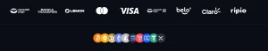 Betbox Zahlungsbereich mit Banküberweisung und Symbolen mehrerer Kryptowährungen